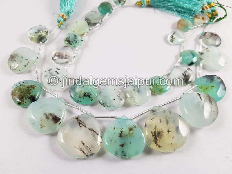 Natural Peruvian Blue Opal Smooth Heart Beads